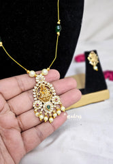 Invisible viral Wire Necklace – Premium Floating Lakshmi Pendant with earrings - Dark green and Sandal beads