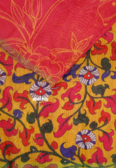 Reddish Pink - Isha - Chanderi Cotton Floral Prints with Small Border