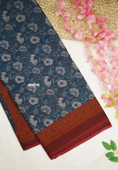 Premium chanderi silk cotton jaipur prints - Indigo