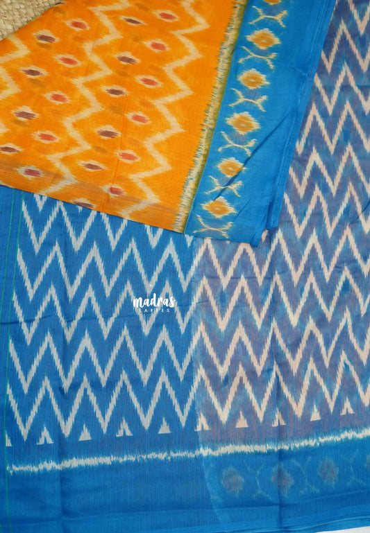 Isha chanderi cotton Ikkat designs - Orange with blue