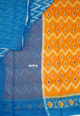 Isha chanderi cotton Ikkat designs - Orange with blue