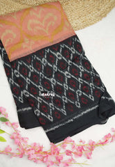 Isha chanderi cotton Ikkat designs - Baby pink with black