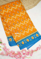 Isha chanderi cotton Ikkat designs - Orange with blue