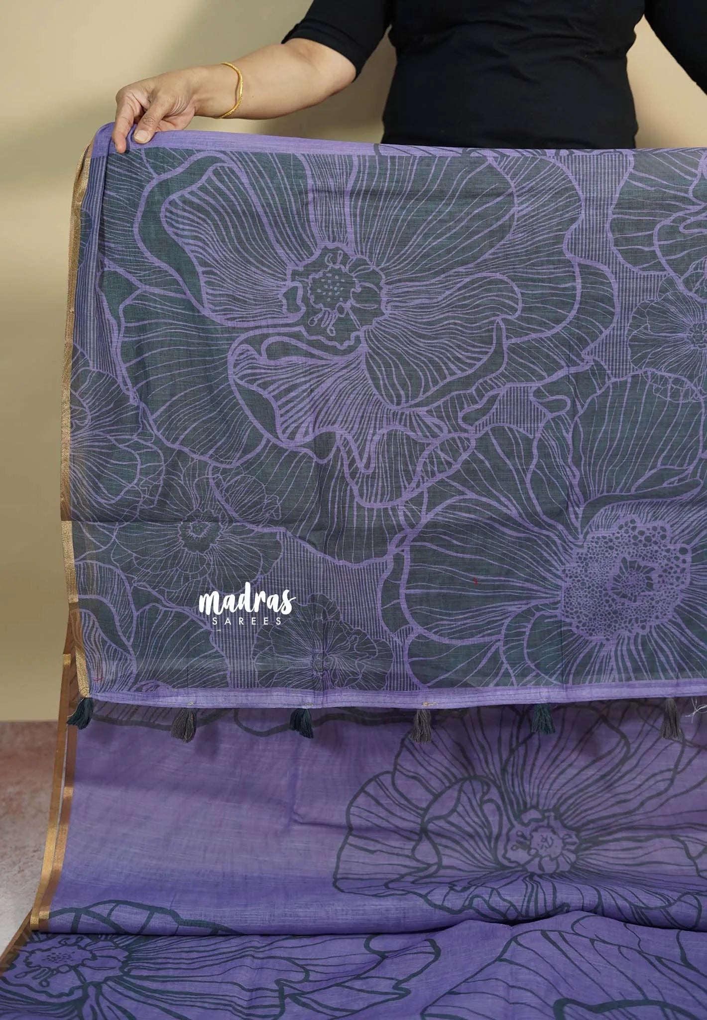 Lavender - Isha - Chanderi cotton with big floral prints with tiny boder Design 1
