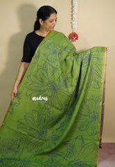 Grass Green - Isha - Chanderi cotton with big floral prints with tiny boder