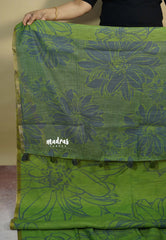 Grass Green - Isha - Chanderi cotton with big floral prints with tiny boder