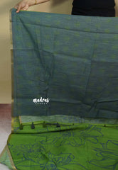 Grass Green - Isha - Chanderi cotton with big floral prints with tiny boder