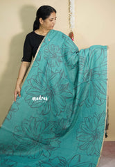 Sea Green - Isha - Chanderi cotton with big floral prints with tiny boder