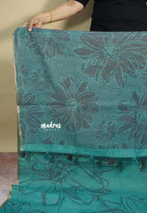 Sea Green - Isha - Chanderi cotton with big floral prints with tiny boder