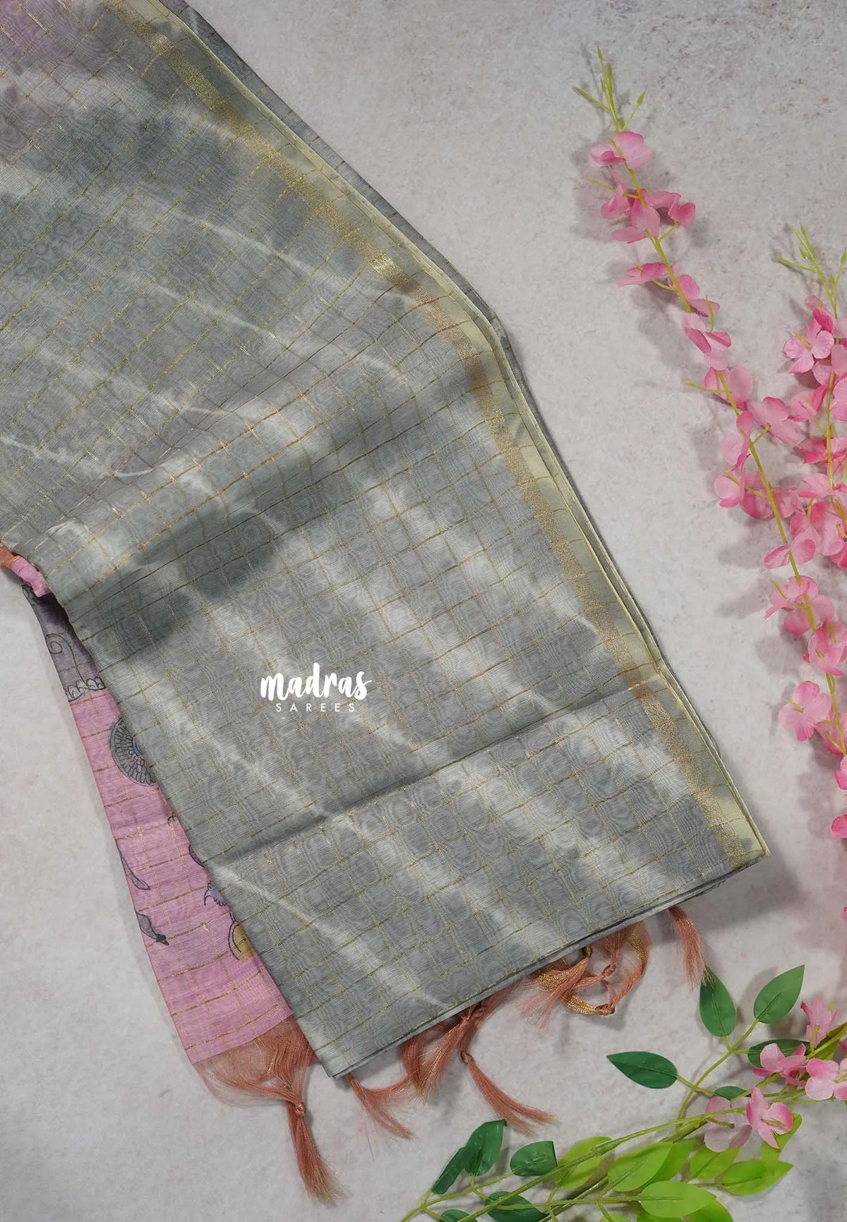 Steel Grey - Isha - Chanderi cotton with tie and dye print and kalamkari pallu - Perfect for Office Wear | corporate meetings | College wear