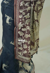 Elephant Grey - Isha - Chanderi Cotton Saree Vintage Prints - Perfect for Office Wear | corporate meetings | College