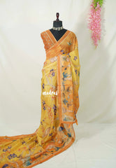Saffron Yellow - Isha - Chanderi Cotton Saree Trendy Prints - Perfect for Office Wear | corporate meetings | College