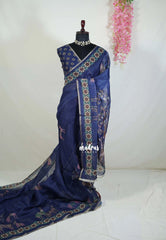 Indigo Blue - Isha - Fancy Chanderi Silk with Tribal Prints - Best for Office Wear | Casual Wear