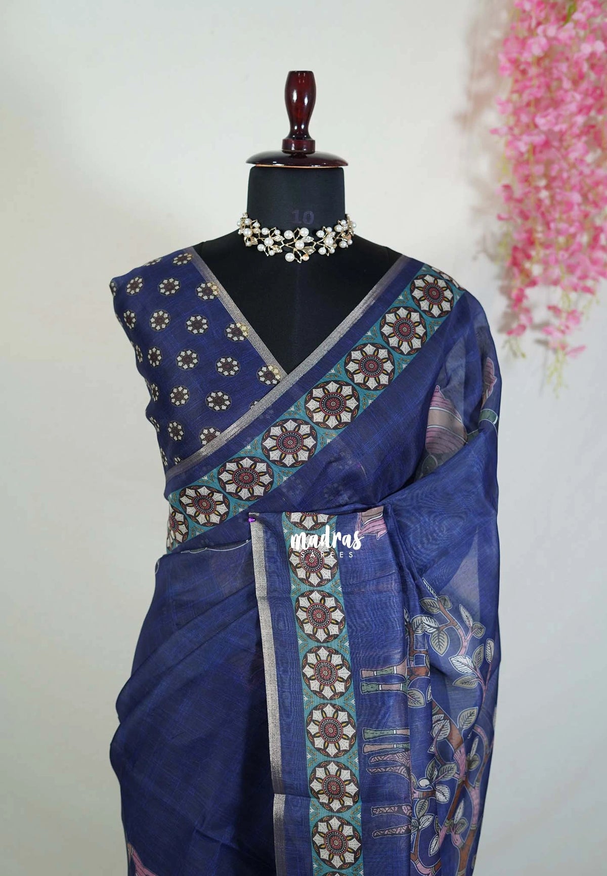 Indigo Blue - Isha - Fancy Chanderi Silk with Tribal Prints - Best for Office Wear | Casual Wear