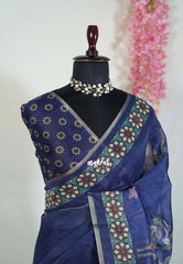 Indigo Blue - Isha - Fancy Chanderi Silk with Tribal Prints - Best for Office Wear | Casual Wear