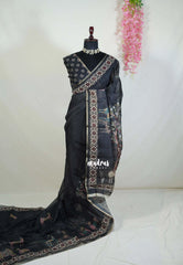 Nightfall Black - Isha - Fancy Chanderi Silk with Tribal Prints - Best for Office Wear | Casual Wear