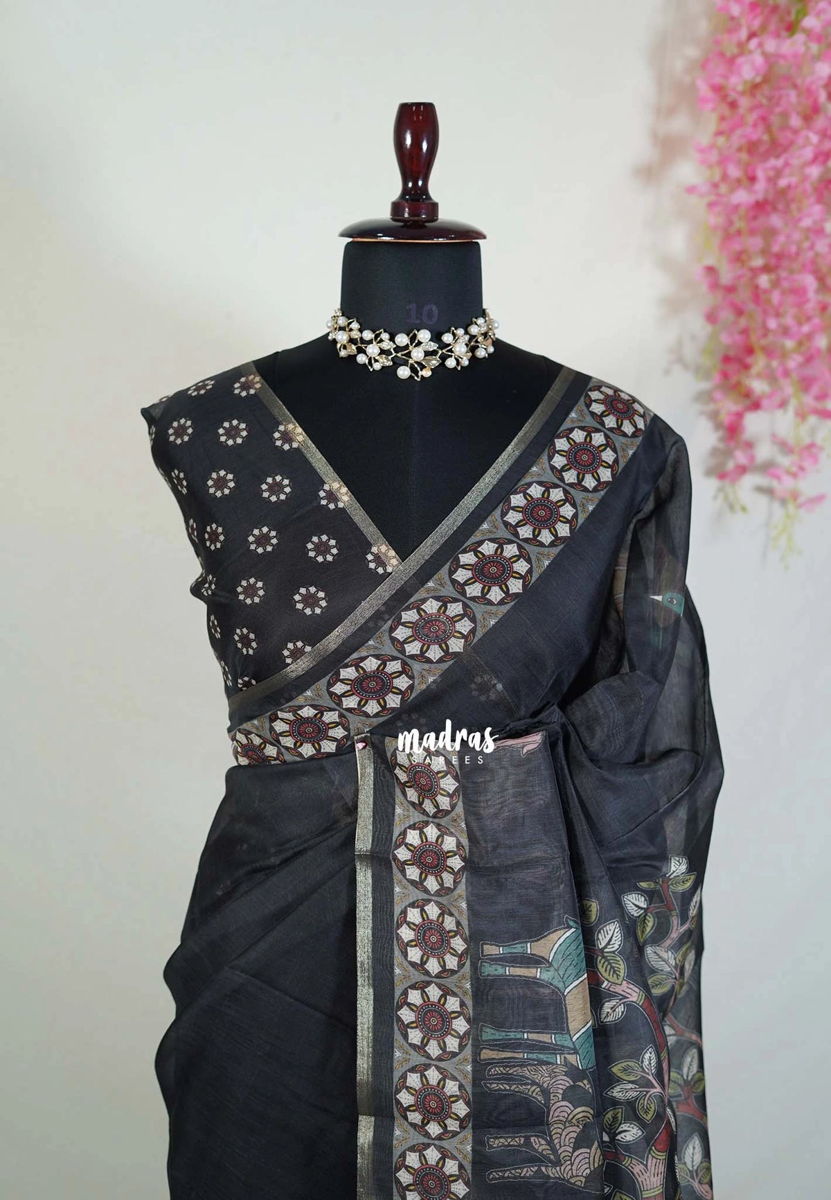 Nightfall Black - Isha - Fancy Chanderi Silk with Tribal Prints - Best for Office Wear | Casual Wear