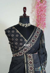Nightfall Black - Isha - Fancy Chanderi Silk with Tribal Prints - Best for Office Wear | Casual Wear