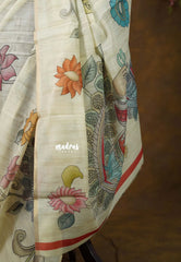 Earthy tone Beige - Isha - Fancy Chanderi Silk with Grooves and Kalamkari Prints - Best for Office Wear