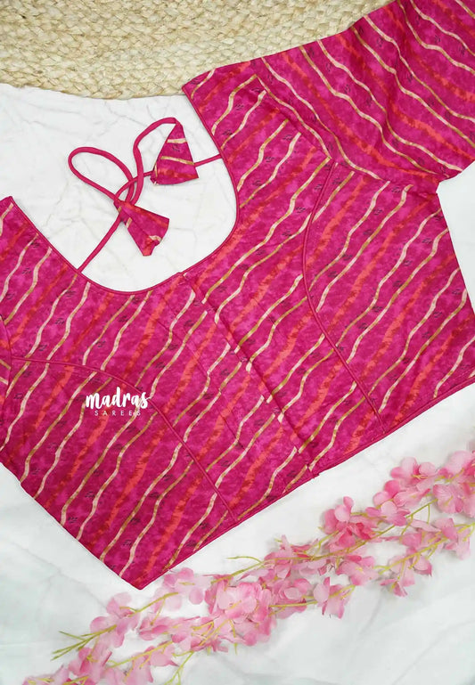 (PRE BOOKING) Aazhi - Leheriya print Pure cotton readymade blouse - Pink