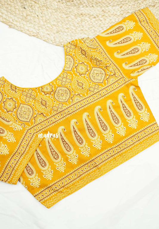 Aazhi Ajrakh print Pure cotton readymade blouse - Yellow