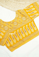 Aazhi Ajrakh print Pure cotton readymade blouse - Yellow