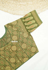 Aazhi Ajrakh print Pure cotton readymade blouse - Mehendi green