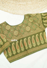 Aazhi Ajrakh print Pure cotton readymade blouse - Mehendi green