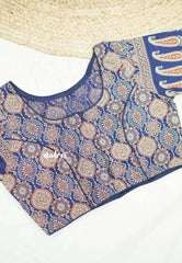 Aazhi Ajrakh print Pure cotton readymade blouse - Navy blue