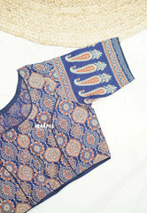 Aazhi Ajrakh print Pure cotton readymade blouse - Navy blue