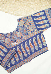 Aazhi Ajrakh print Pure cotton readymade blouse - Navy blue