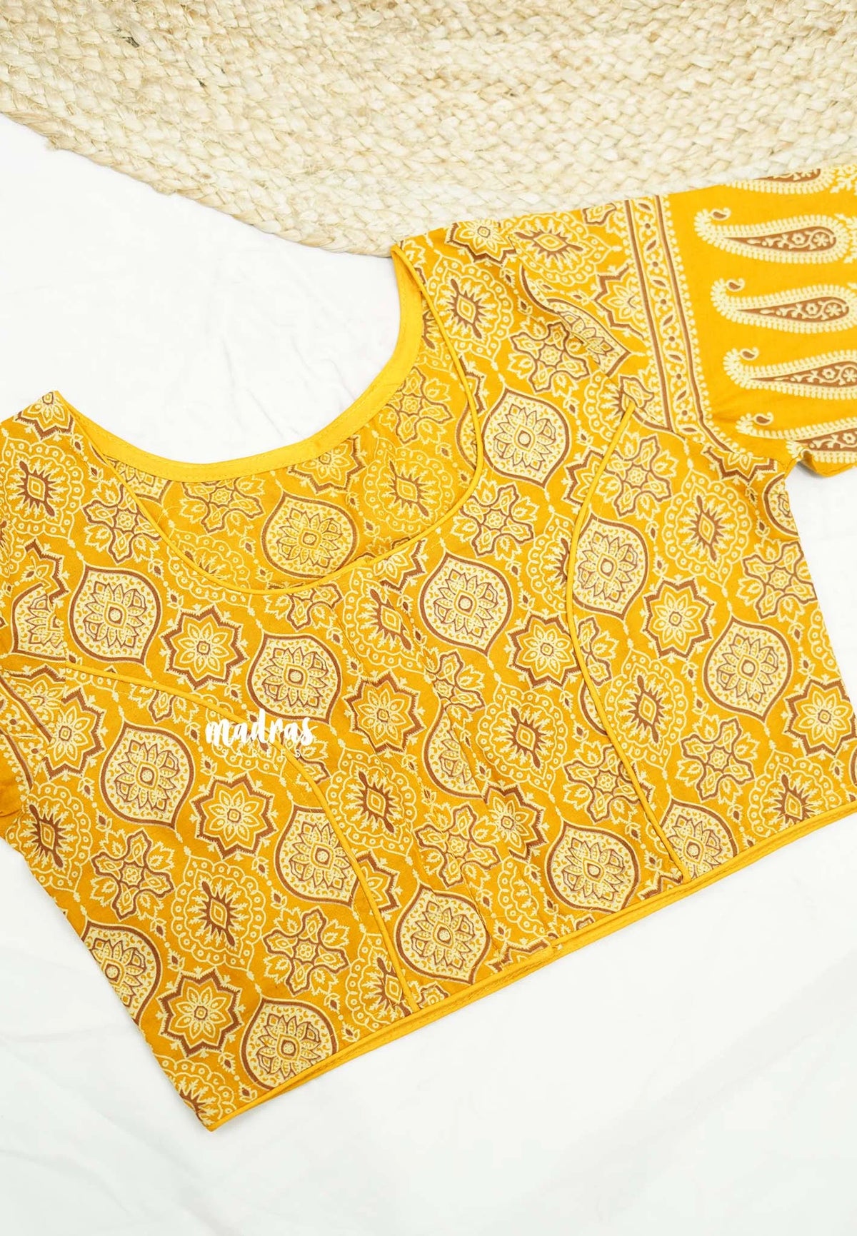 Aazhi Ajrakh print Pure cotton readymade blouse - Yellow