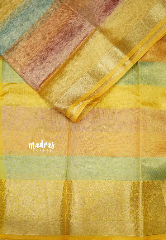 Janhvi - Banarasi crushed tissue saree candy cotton colors - Yellow border