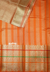 Janhvi - Banarasi crushed tissue multiborder saree - Orange