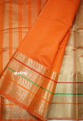 Janhvi - Banarasi crushed tissue multiborder saree - Orange