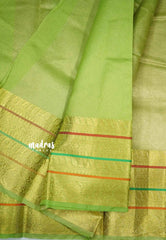 Janhvi - Banarasi crushed tissue multiborder saree - Neon green with gold border