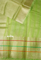 Janhvi - Banarasi crushed tissue multiborder saree - Neon green with Silver border