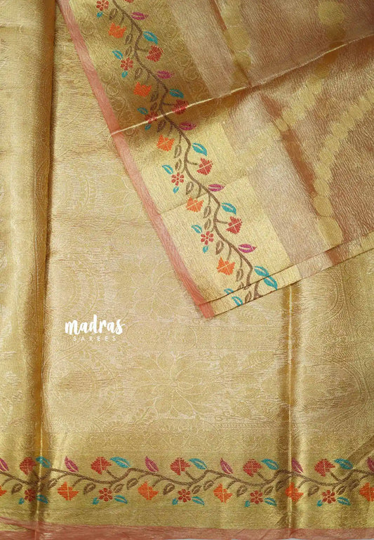 Janhvi - Banarasi crushed tissue meenakari border - Peach pink