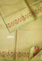 Janhvi - Banarasi crushed tissue meenakari border - Pastel green