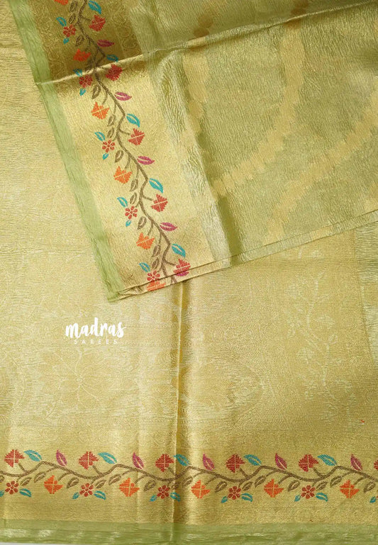 Janhvi - Banarasi crushed tissue meenakari border - Pastel green