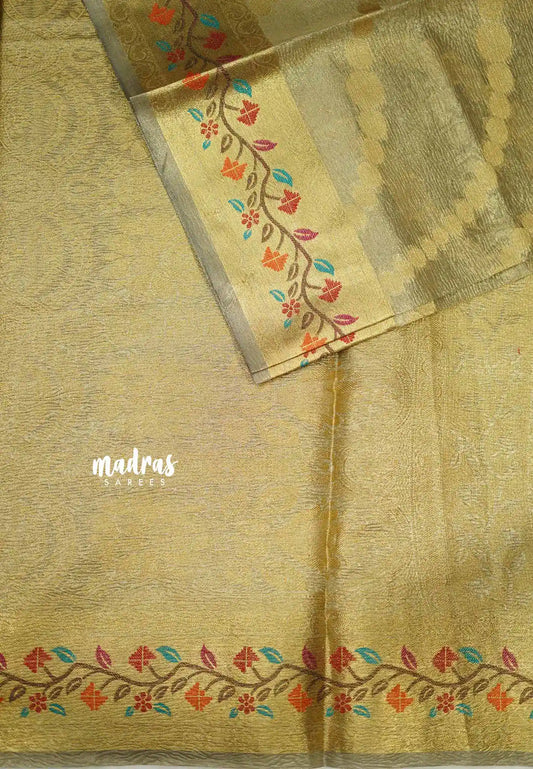 Janhvi - Banarasi crushed tissue meenakari border - Pastel grey