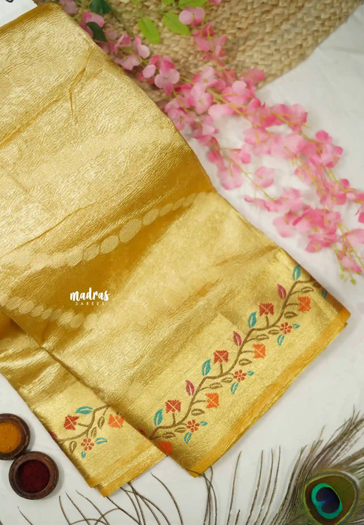 Janhvi - Banarasi crushed tissue meenakari border - Golden yellow