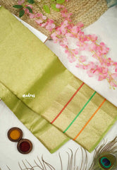 Janhvi - Banarasi crushed tissue multiborder saree - Neon green with Silver border