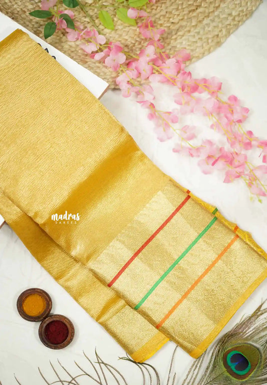 Janhvi - Banarasi crushed tissue multiborder saree - Golden yellow