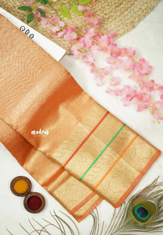 Janhvi - Banarasi crushed tissue multiborder saree - Orange