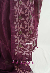 Wine Brown - Jasmine - Fancy Jute with Floral Border - Perfect for Office Wear | Casual Wear