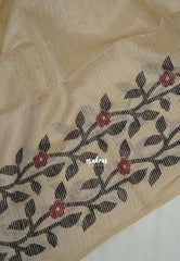Muted Ivory Beige - Jasmine - Fancy Jute with Floral Border - Perfect for Office Wear | Casual Wear
