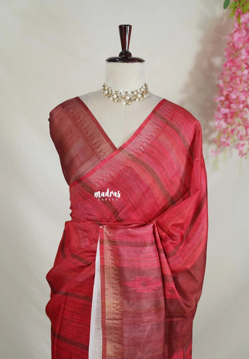 Reddish Maroon - Jasmine - Fancy Jute with Small Border - Perfect for Office Wear | Casual Wear