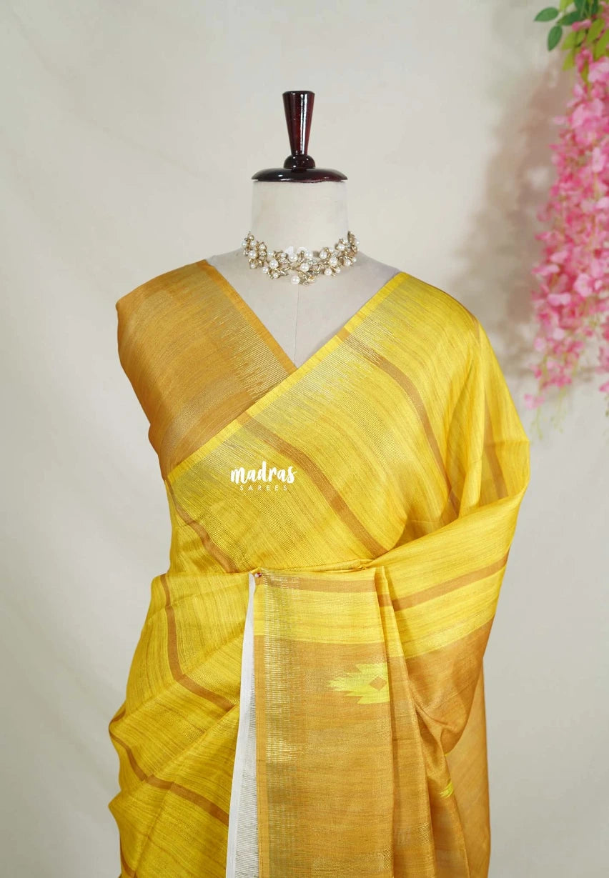 Greenish Yellow - Jasmine - Fancy Jute with Small Border - Perfect for Office Wear | Casual Wear