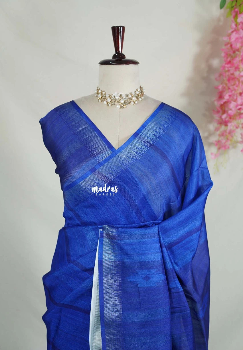 MS Amma Blue - Jasmine - Fancy Jute with Small Border - Perfect for Office Wear | Casual Wear